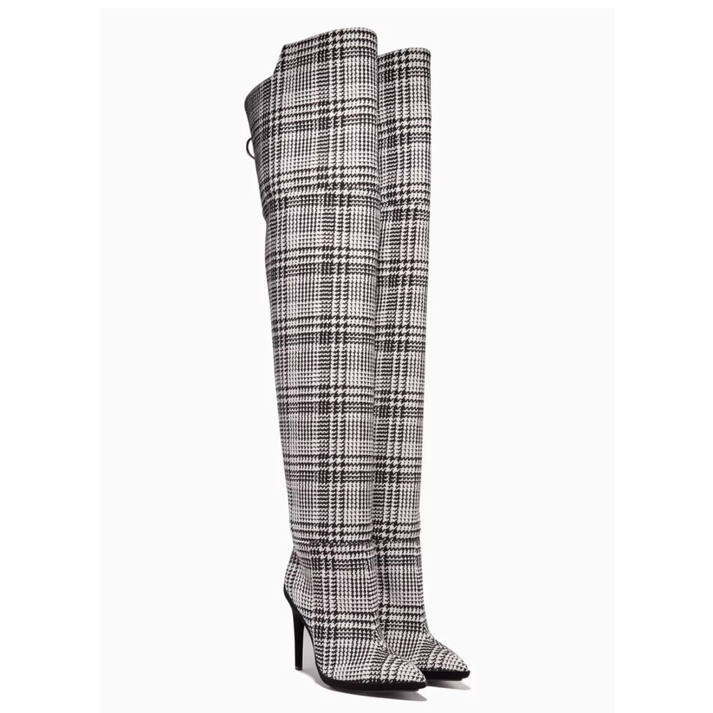Off White tartan knee high boots Size 42